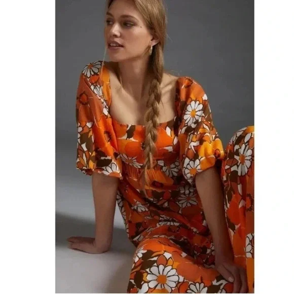 Faithfull The Brand Kiona Midi Dress Isola Floral Orange Puff Half Sleeve 2  is available for purchase on au PAY Market - Imported Goods Online Store  Co.Ltd. | au PAY Market -